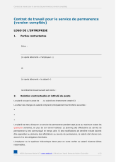 Contrat de travail pour le service de permanence (version complète)