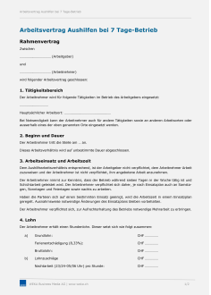 Arbeitsvertrag für Aushilfen bei 7-Tage-Betrieb 