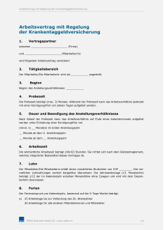 Arbeitsvertrag mit Regelung der Krankentaggeldversicherung 