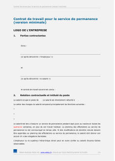 Contrat de travail pour le service de permanence (version minimale) 