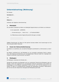 Untermietvertrag für eine Wohnung 
