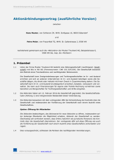 Muster Aktionärbindungsvertrag (ausführliche Version) 
