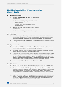 Modèle d'acquisition d'une entreprise (Asset Deal) 