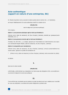 Acte authentique (apport en nature d'une entreprise, SA) 