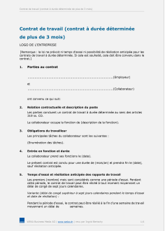 Modèle de contrat de travail à durée déterminée 