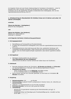 Arbeitsvertrag für Ferienjobs 