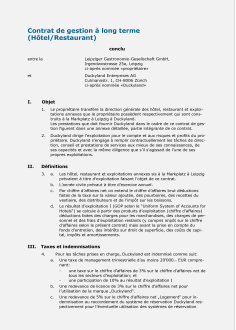 Contrat de gestion à long terme (Hôtel/Restaurant) 
