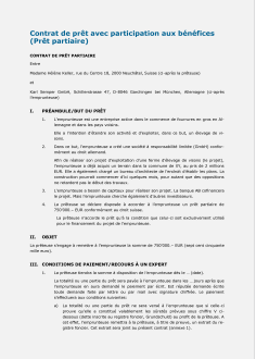 Contrat de prêt avec participation aux bénéfices 