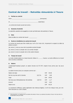 Contrat de travail Retraités rémunérés à l’heure 