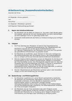 Muster Arbeitsvertrag Aussendienstmitarbeiter 
