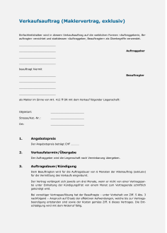 Verkaufsauftrag (Maklervertrag, exklusiv) 