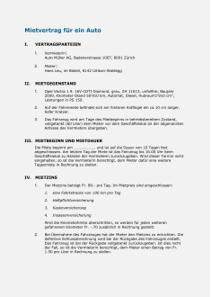 Muster Mietvertrag Auto 