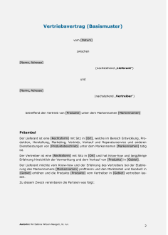 Muster Vertriebsvertrag (Basismuster) 