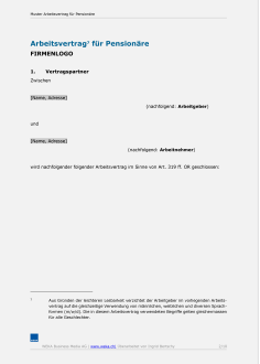 Muster Arbeitsvertrag für Pensionäre 