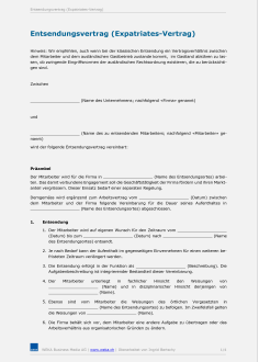 Muster Entsendungsvertrag in die Schweiz 