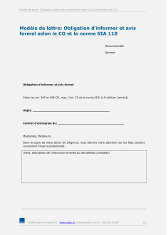 Modèle de lettre Obligation d’informer et avis formel selon le CO et la norme SIA 118 
