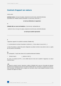Contrat d’apport en nature SA 