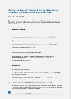Modèle de contrat de stage supérieur à 3 mois 