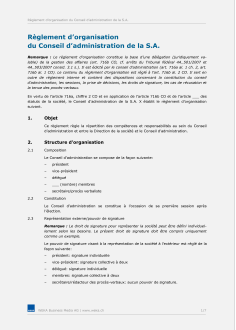 Règlement d'organisation d'une SA 