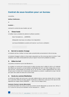 Modèle de contrat de sous-location de bureaux 