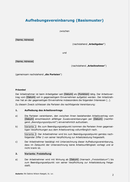 Muster Aufhebungsvertrag 