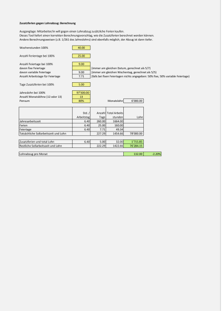 Rechner Kauf von Zusatzferien 