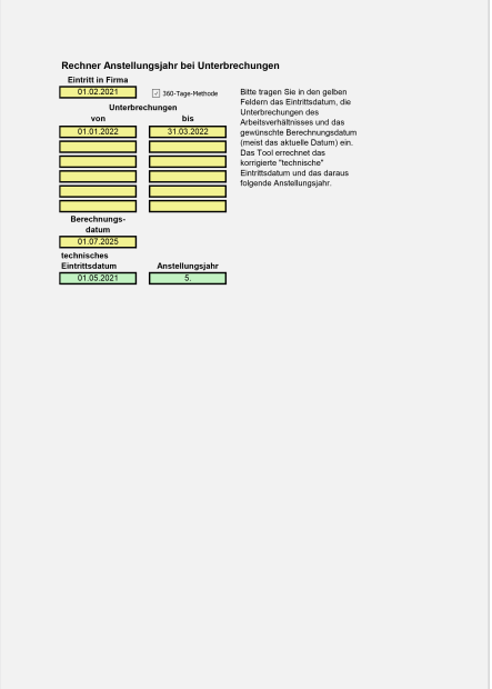Berechnung des Anstellungsjahres bei Unterbrechungen 