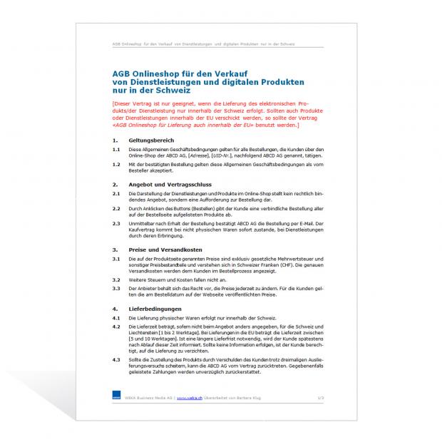 Agb Fur Den Online Verkauf
