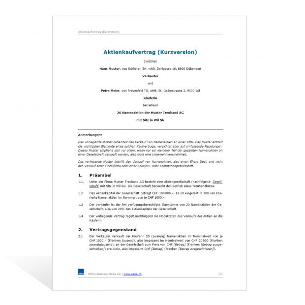 Muster Aktienkaufvertrag 