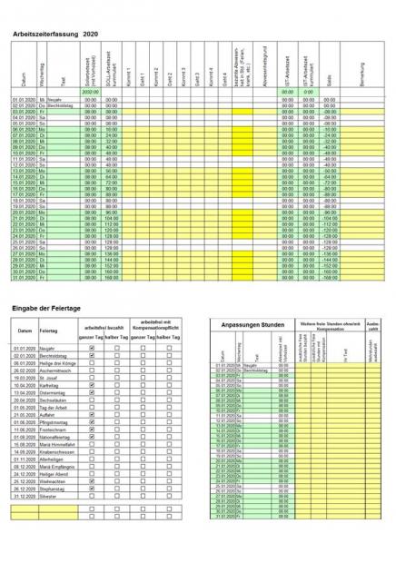 Excel-Rechner Arbeitszeiterfassung 
