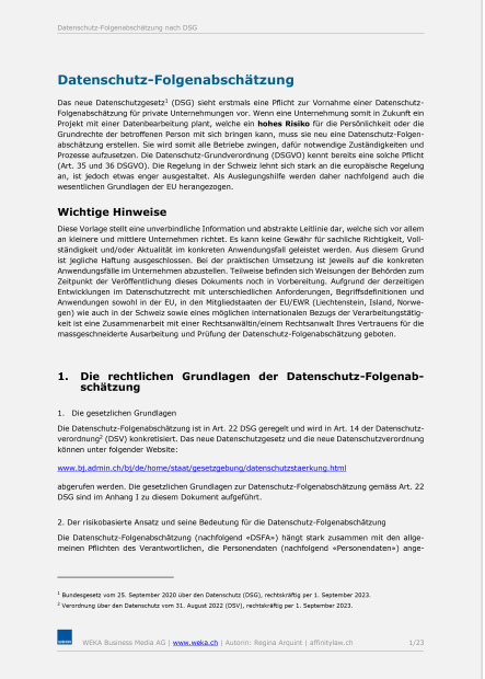 Datenschutz-Folgenabschätzung nach nDSG 