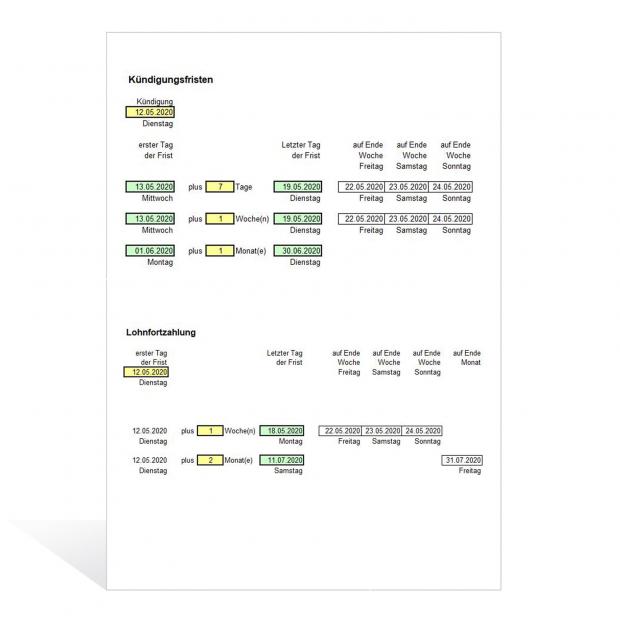 Berechnung der Fristen wie Lohnfortzahlung, Kündigung oder Sperrfristen 