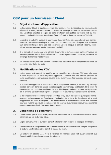 CGV pour un fournisseur Cloud 