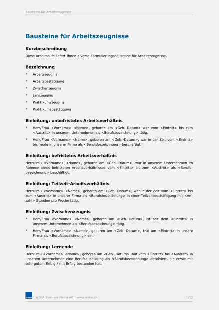 Textbausteine Arbeitszeugnisse 
