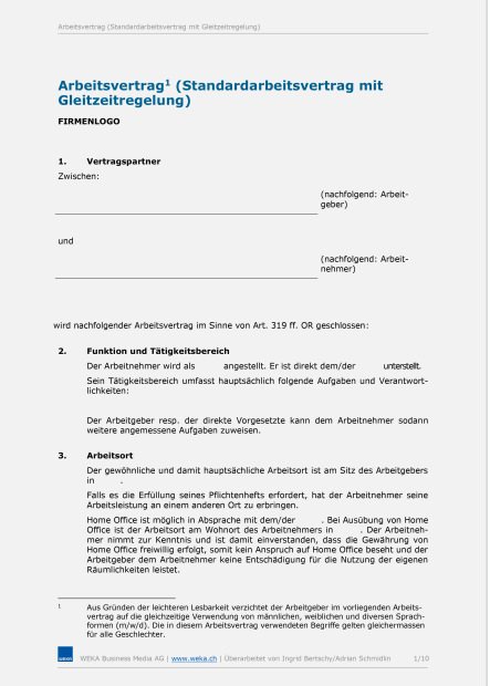 Vorlage Gleitzeitreglement 