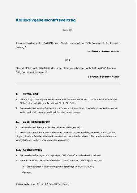 Mustervertrag Kollektivgesellschaft 