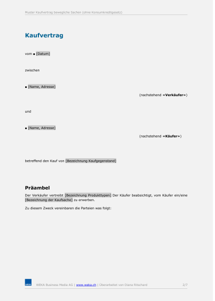 Muster Kaufvertrag Standard 