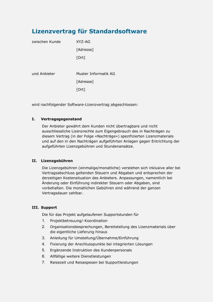 Muster Lizenzvertrag (Standard-Software) 