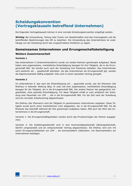 Textbausteine Scheidungskonvention 