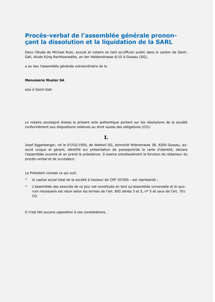 Assemblée générale (SARL) procès-verbal prononçant la dissolution et la liquidation 