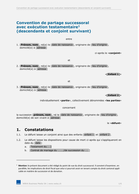 Modèle de convention de partage successoral 