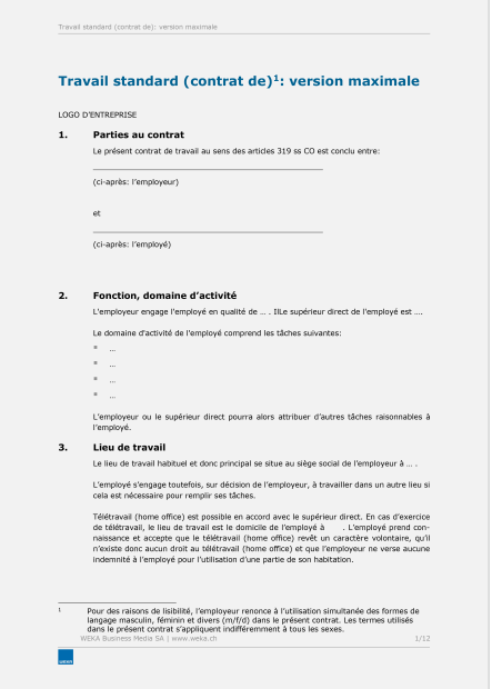 Contrat de travail Standard 