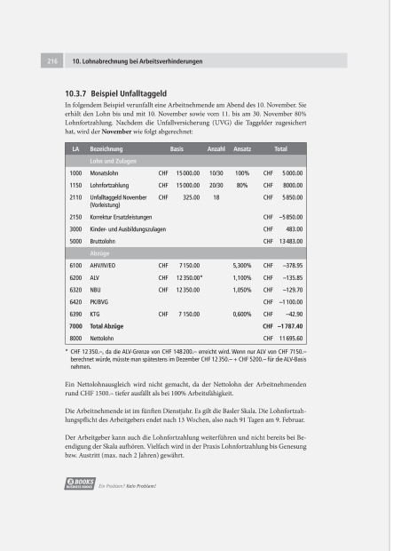 Abrechnung von Kranken- oder Unfalltaggeldern 