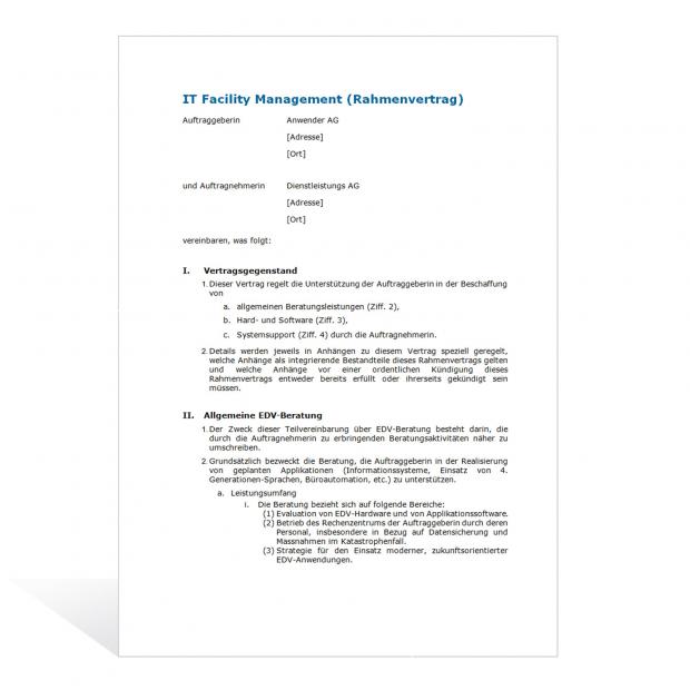 Mustervertrag IT Facility Management 