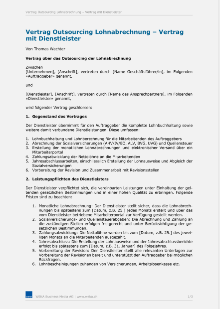 Mustervertrag - Outsourcing Lohnabrechnung 