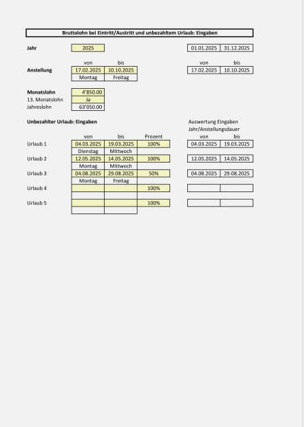 Lohnkürzung bei Eintritt, Austritt und unbezahltem Urlaub 