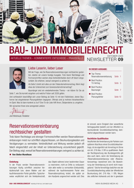 Newsletter Bau- und Immobilienrecht 