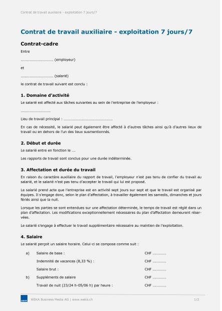 Contrat de travail auxiliaire – Travail posté 