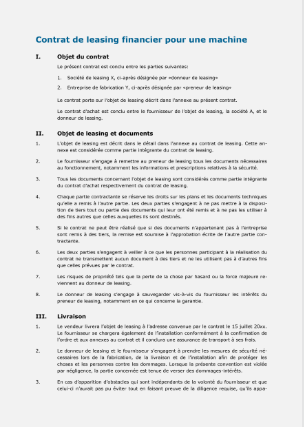 Modèle type de contrat de leasing (machine) 