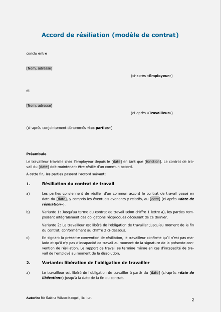 Accord de résiliation 